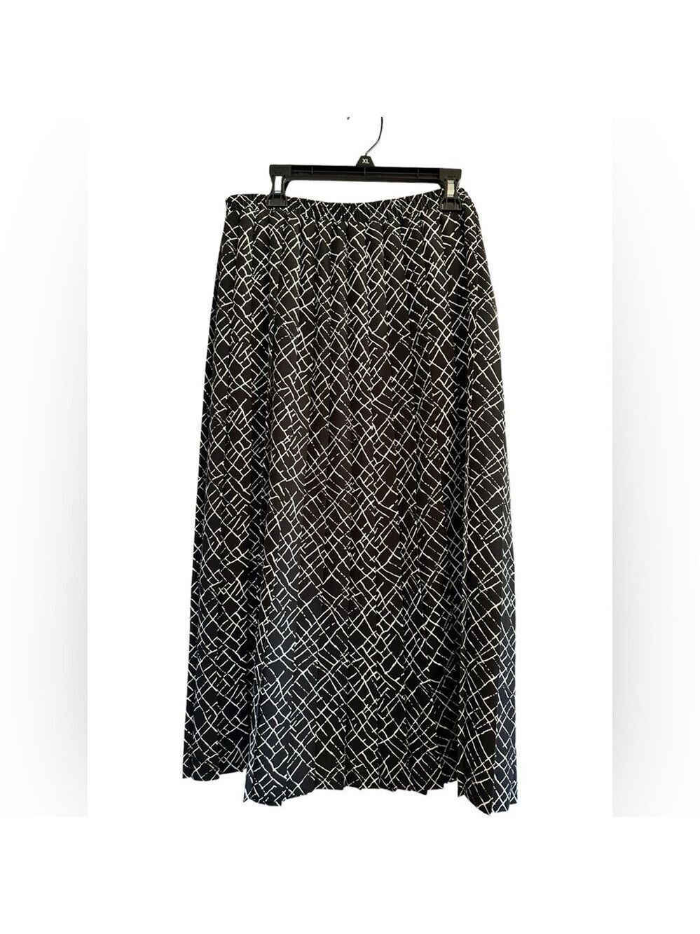 LESLIE FAY Black Pleated Skirt Vintage Abstract Design Stretch Waist - Size 8